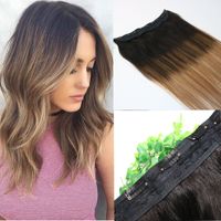 5Clips One Piece Clip In Human Hair Extensions With Lace Straight Brazilian Virgin Hair Ombre Dark Brown Balayage 2/6/18