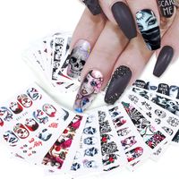 24 stks Cool Halloween Sliders Nail Art Stickers DIY Water Tijdelijke Tattoos Clown Skull Designs for Manicure Decals