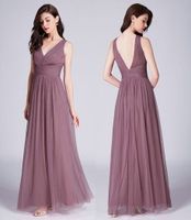 New Dark Blue Tüll Bridesmaids Kleider Recht elegante A-Linie V-Ausschnitt Plissee Hochzeit Kleider anpassen Abendkleid