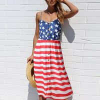 Печатных Подтяжки Национального флага Женщина Платья Свободного 3D Thin Повседневного платье без рукавов American Independence Day Женщины костюмам