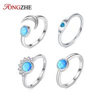 TONGZHE Fashion Flower Moon Heart Opal Rings For Women 925 Sterling Silver Big Knuckle Rings Set Bohemian Jewelry Party Gift