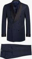 Double Breasted Groomsmen Shawl Black Lapel Groom Tuxedos Navy Blue Men Suits Wedding/Prom/Dinner Best Man Blazer ( Jacket+Pants+Tie) K581