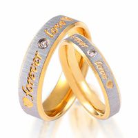 Jóias Homens Mulheres Titanium amor anéis de aço de casamento anéis de noivado de diamantes de moda banhado a ouro anel de casal