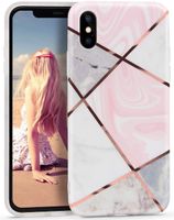 Gros- iPhone X cas, iPhone Xs marbre rose Téléphone Couverture Glitter or rose rayé clair Bumper design brillant silicone souple de protection Ca