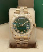 럭셔리 손목 시계 기계 18038 다이아몬드 로마 숫자 스테인레스 스틸 녹색 다이얼 18K 골드 41mm 자동 패션 망 시계