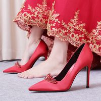 Dress Shoes Wed2021 Red Women Decent Diamond Buckle High- hee...