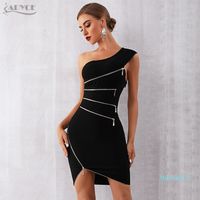 핫 판매 ADYCE 2020 새로운 여름 여성 붕대 섹시한 어깨 하나 지퍼 블랙 Clubwear 드레스 Vestidos 연예인 이브닝 파티 드레스