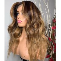 Ombre Wavy Lace Front Human Hair Wigs with Baby Hair 360 Frontal Honey Brown Glueless Silk Top Full Lace Wigs for Women