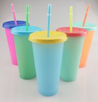24온스 색상 재사용 다채로운 물 병 5PCS를 뚜껑이있는 컵 플라스틱 여름 마시는 텀블러를 변경하고 짚 설정 / 매직 플라스틱 컵 A07