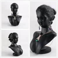 Boutique Counter Black Resin Lady Figur Mannequin Display Bust Stand Smycken Rack för halsband Hängsmycke Örhängen MX200810