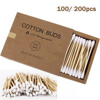 100-200 stücke doppelkopf baumwolle tupfer bambus baumwoll tupfer holz sticks wegwerfknospen für nasenohren reinigungswerkzeuge