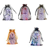 Halloween Candy Bag Halloween Spider Web Gilding Pattern Organza Drawstring Bag Halloween Christmas Candy Package Pouch