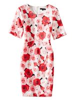 Rose Flower Print Women Sheath Dress Round Neck Short Sleeve...