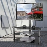 US STOCK, Black Multi-function TV Stand Height Adjustable Bracket Swivel 3-Tier Home Living Room Furniture W24105047