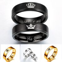 stainless steel couple ring her king his queen engraved ring...