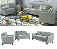 US STOCK Fast Shipping Button Tufted 3 Piece Chair Love seat Sofa Set WY000048EAA