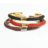 10pcs / lot Nouveau Ouvert Cuff Bangles Hommes en acier inoxydable 316L en cuir véritable Bracelet Femmes Argent Bracelets Not Fade