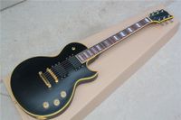 La guitarra eléctrica negra mate de fábrica con encuadernación y cuello amarillo, hardware de oro, incrustación de la perla blanca, se puede personalizar