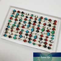 Moda 20pcs / pack turchese dei monili degli anelli della pietra preziosa Retro Pine pietra naturale banda barretta di stile mix di colori in forma partito tra uomini e donne