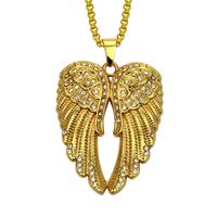 Regalo de Navidad de Bling nueva Hip Hop Angel Wings cadena cristalina para hombre hacia fuera el colgante collar plateado oro heló la joyería