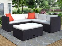 3-5 Tage Versand 4 Stück Gepolsterte Outdoor-Terrasse PE Rattan-Möbel Set Sektional Garten-Sofa mit braunem Rattanbeige-Kissen Sh000026AAA