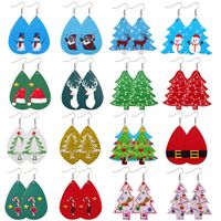 Christmas Tree Snow Deer Design PU Leather Dangle Earring Je...