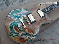 China, la guitarra eléctrica del OEM tienda de guitarras eléctricas naturales de concha de dragón incrustaciones incrustaciones cuerpo del dragón en diapasón de palisandro
