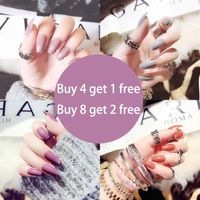 Fake Nails Press on Nail Coffin Tips Long Art False with Glue Stick Designs Clear Display Set Full Cover Artificial Square Kiss