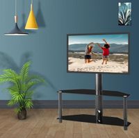ABD Stok, Yükseklik ve Açı Ayarlanabilir Çok Fonksiyonlu Temperli Cam Metal Çerçeve Kat TV Standı LCD TV Braketi Plazma TV Braketi W24104948