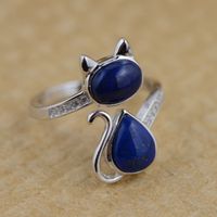 925 Sterling Silver Lapis Lazuli Kamienny pierścień Kamienny Piękny Kot Pierścienie Dla Kobiet Wykwintna Drobna Biżuteria