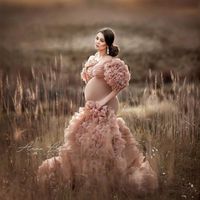 2020 Vestidos de maternidad nupcial con volantes florales Sexy Slit Funda hinchada Elástica Hecho a medida MUJER MERRAIDAS Vestidos de fiesta de sirena más Tamaño