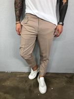 Pantalones ocasionales de los mediados de cintura de los pantalones capris Button Fly para hombre con bolsillos sólidos de moda los pantalones de color lápiz