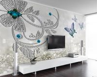 Duvarlar için 3D duvar kağıdı lüks Avrupa kristal çiçek kelebek takı tv arka plan duvar dekoratif 3d duvar kağıdı