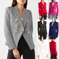 Womens Double Breasted Fashion Houndstooth Blazers Solid Top...