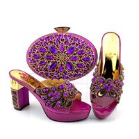 Elegante lila Frauen Schuhe und Tasche Set mit großen Kristallstil Afrikanische Pumpen Match Handtasche für Kleid CP6002, Ferse 10,5 cm