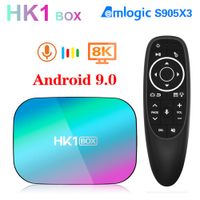 HK1 Box 8K TV Box Android 9.0 Amlogic S905x3 4GB 64GB HD 1000m 2.4 / 5G WIFI 4K MAX avec télécommande vocale