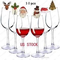 Anno Forniture per feste Decorazioni natalizie per la casa Tavolo Place Cards Santa Cappello Vino Decorazione di vetro di vino 10 pz / set
