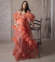 セクシーな幻想のフリルフォトシュートドレス花女性冬着物妊娠パーティープロムスリーウェアバスローブシアーナイトガウンローブショー