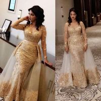 Aso Ebi 2021 Arabisch Gold-Luxurious Sexy Abendkleider Sheer Ansatz-Spitze-wulstige Abschlussball-Kleid-Nixe-formalen Partei-Zweiter Empfang Kleider