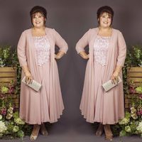 2020 Vintage Mutter der Brautkleider mit Jacke Knöchellange Spitze Applikationen Chiffon plus Größe Hochzeit Gastkleid Prom Abendkleider