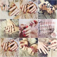 Sencillo 24pcs / set degradado rojo salto de color diseño de color acabado nails falsos Tamaño corto Tips de uñas completo Patch Lady Art Herramienta