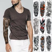 Large Arm Sleeve Tattoo Sketch Lion Tiger Waterproof Temporary Tatoo Sticker Wild Fierce Animal Men Full Bird Totem Tatto T200730