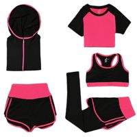 Koşu Setleri Bayan Kore Slim Hızlı Kuru Suit Yoga 5-piece Spor Giyim Kız Set Spor Fermuar Kapşonlu