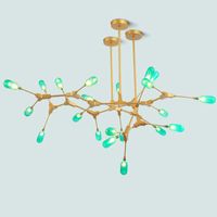 2020 Nordic гостиная столовая молекулы зеленого стекла водить люстра освещает современные ветви железа искусства простой зеленый стекло подвесные светильники