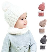 Baby Kinder Jungen Mädchen Caps Mützen mit Neckerchief 2-Pieces Set Qualität Fleece gestrickt Winter Kinderpelz Poms Hats für 0-3t