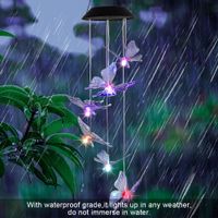2V Solar Intelligent Light Control Design and Butterfly Wind Chime Decoration Pendant 6 F5 Lamp Beads Black Solar Panel Colorful Light