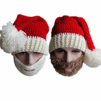 Art und Weise gestrickte Hut Weihnachtsmann Cap Cosplay Red Hat Weiß Braun Bart Gesicht Zubehör Frohe Weihnachten Hut für Xmas Party Neujahr Dekoration