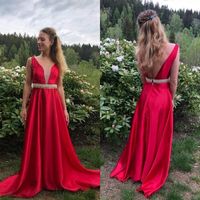 2021 Prom Dresses Beaded Sash Backless Sleeveless A- Line Sim...