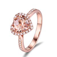10 PCS rosa chapado en oro anillo de dedo dedo amor corazón morganita piedra con joyería de circonia cúbica