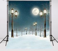 Contexte Matériel Mehofond 5x7ft Vinyle Pographie de Noël Snow Street Lights Moon Snowflakes Starry Sky Toile de fond for Studio